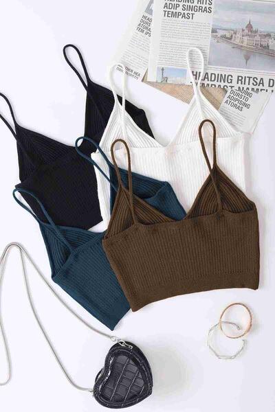 4 lü Paket Askılı Bluz Crop Çok Renkli