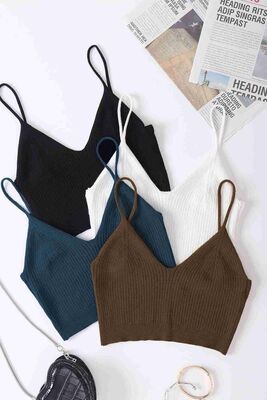 4 lü Paket Askılı Bluz Crop Çok Renkli - Thumbnail