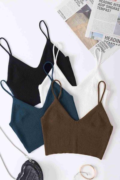 4 lü Paket Askılı Bluz Crop Çok Renkli