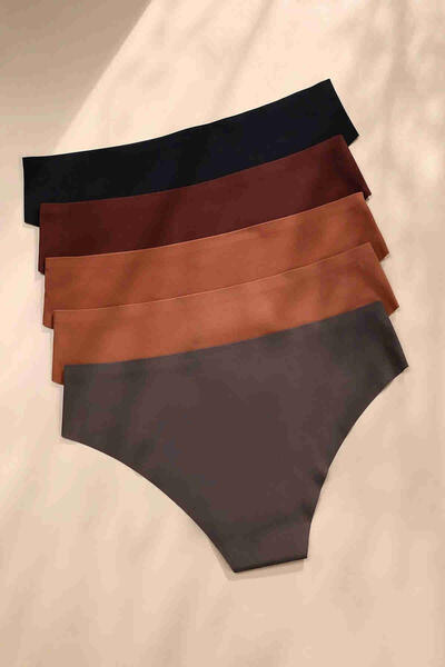 5 li Set İz Yapmaz Likralı Dikişsiz Lazer Kesim Bikini Slip Külot Çok Renkli 