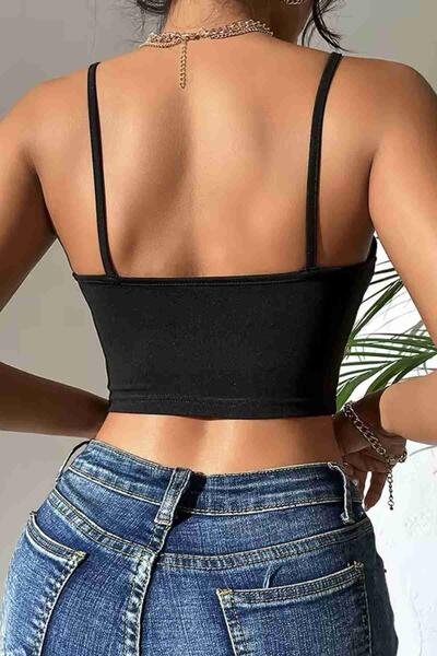 Aksesuarlı Şık Crop Büstiyer T-shirt Siyah
