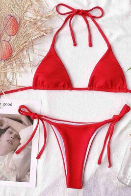 Angelsin Bağlamalı Bikini Takım Kırmızı - MS4162-Kırmızı - Thumbnail