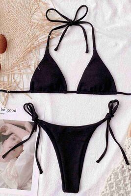 Angelsin Bağlamalı Bikini Takım Siyah MS4162-Siyah - Thumbnail