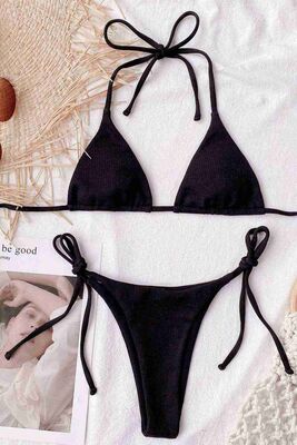 Angelsin Bağlamalı Bikini Üst - MS41628-Siyah - Thumbnail