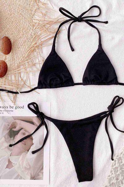 Angelsin Bağlamalı Bikini Üst - MS41628-Siyah