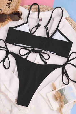 Angelsin Bağlamalı Şık Bikini Takım Siyah MS4310 - Thumbnail