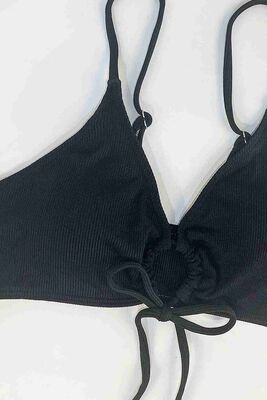 Angelsin Bağlamalı Şık Bikini Üstü Siyah MS43109 - Thumbnail