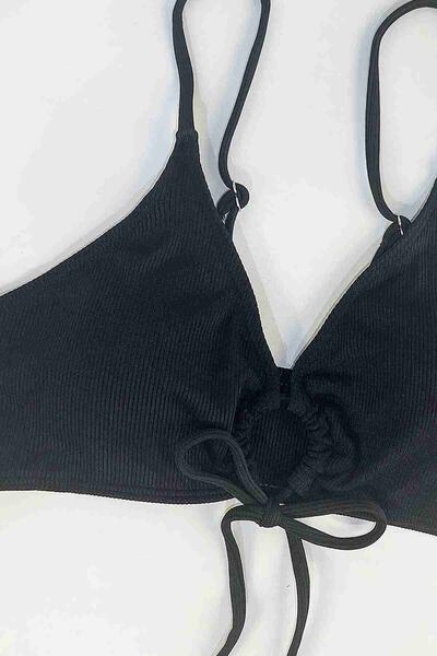 Angelsin Bağlamalı Şık Bikini Üstü Siyah MS43109