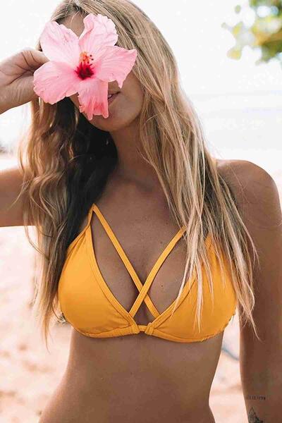 Angelsin Baskılı Sarı Bikini Üstü Sarı - MS41058-Sarı