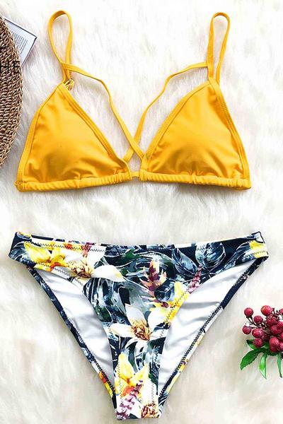 Angelsin Baskılı Üstü Sarı Bikini Takım Çok Renkli - MS4105