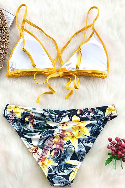 Angelsin Baskılı Üstü Sarı Bikini Takım Çok Renkli - MS4105