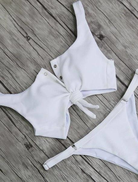Angelsin Beyaz Çıtçıtlı Şık Bikini Takım - MS4210
