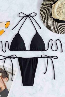 Angelsin Brezilya Model Bağlamalı Bikini Altı Siyah MS41659 - Thumbnail