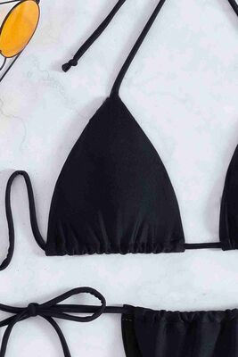 Angelsin Brezilya Model Bağlamalı Bikini Altı Siyah MS41659 - Thumbnail