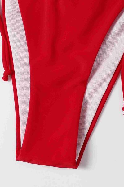Angelsin Brezilya Model Bağlamalı Bikini Takım Kırmızı MS4165-Kırmızı