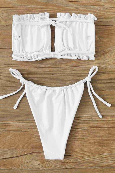 Angelsin Brezilya Model Büzgülü Bağlamalı Bikini Altı Beyaz MS41649