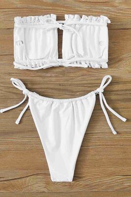 Angelsin Brezilya Model Büzgülü Bağlamalı Bikini üst Beyaz MS41648 - Thumbnail