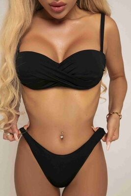 Angelsin Brezilyan Şık Bikini Altı Siyah MS43608 - Thumbnail