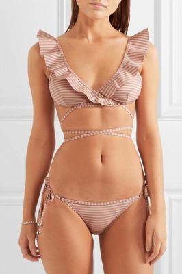 Angelsin Ruffled Striped Bikini Set - MS4262 - Thumbnail