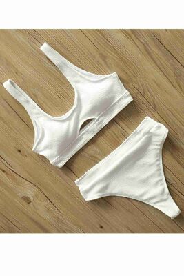 Angelsin Göğüs Dekolteli Bikini Takım Beyaz MS4160 - Thumbnail