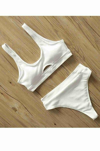 Angelsin Göğüs Dekolteli Bikini Takım Beyaz MS4160
