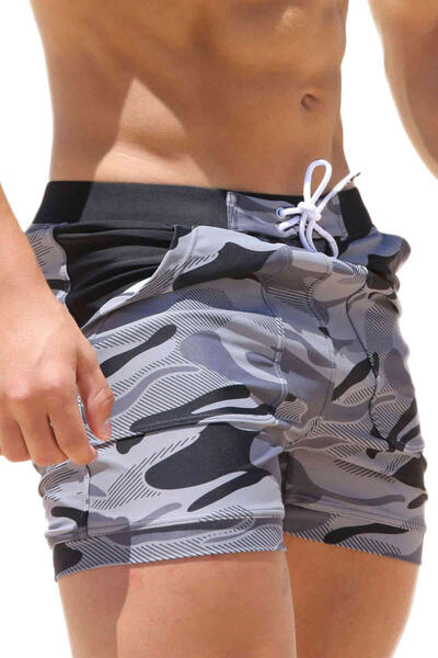 Angelsin Camouflage Patterned Lycra Flexible Swim Shorts Multi Color - MS3406