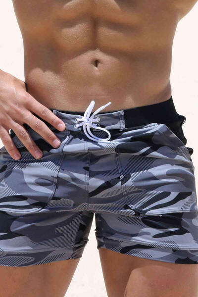 Angelsin Camouflage Patterned Lycra Flexible Swim Shorts Multi Color - MS3406