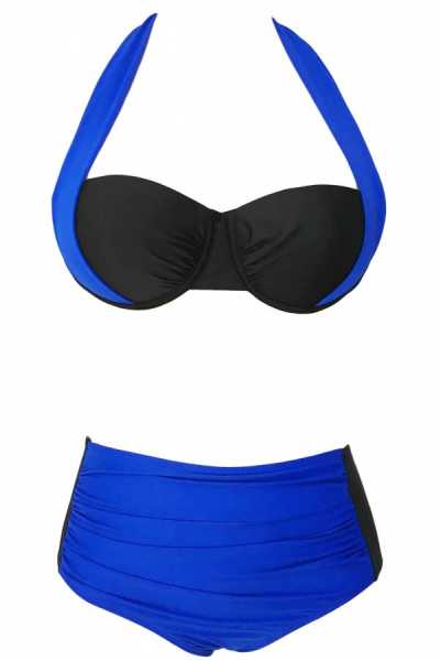 Angelsin Kaplı Mavi Siyah Şık Tasarımlı Yüksek Bel Bikini - MS418985 - Thumbnail
