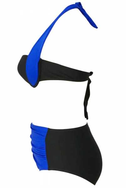 Angelsin Kaplı Mavi Siyah Şık Tasarımlı Yüksek Bel Bikini - MS418985
