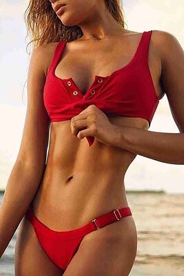 Angelsin Kırmızı Çıtçıtlı Bikini Üstü Kırmızı MS42138 - Thumbnail