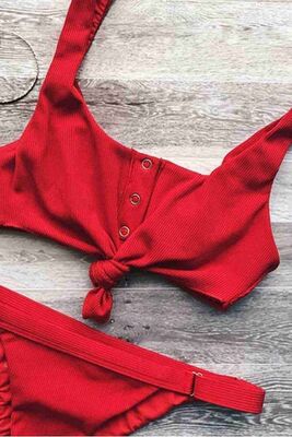Angelsin Kırmızı Çıtçıtlı Bikini Üstü Kırmızı MS42138 - Thumbnail