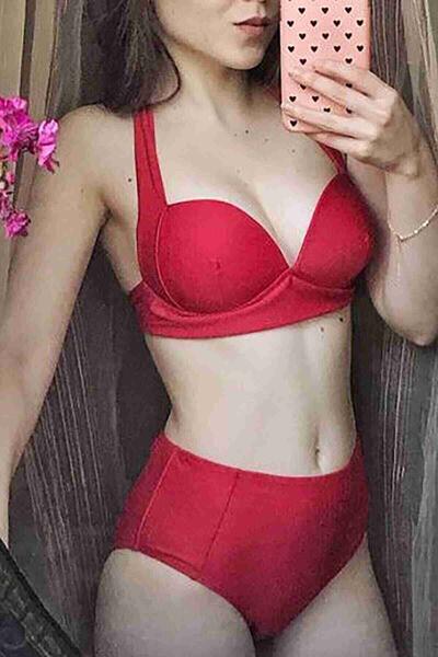 Angelsin Kırmızı Yuksek Bel Bikini Altı Kırmızı MS42059