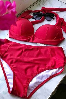 Angelsin Kırmızı Yuksek Bel Bikini Altı Kırmızı MS42059 - Thumbnail