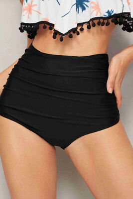 Angelsin Önden Büzgülü Yüksek Bel Bikini Altı Siyah MS4186 - Thumbnail