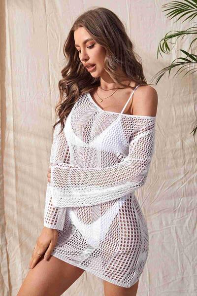 Angelsin Örme Pamuk Uzun Kollu Pareo Plaj Elbisesi Kimono Kaftan 