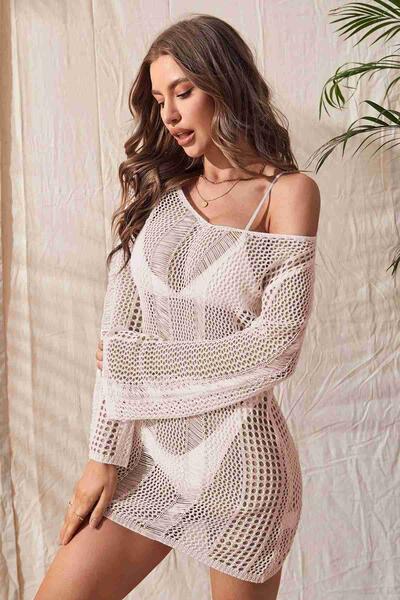 Angelsin Örme Pamuk Uzun Kollu Pareo Plaj Elbisesi Kimono Kaftan 
