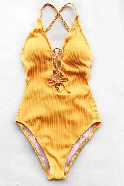 Angelsin Special Fabric Stylish Swimsuit Yellow - MS4294