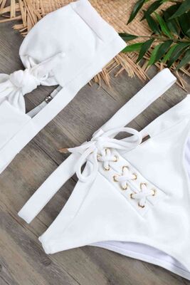 Angelsin Özel Tasarım Bikini Takım Beyaz - MS4126 - Thumbnail