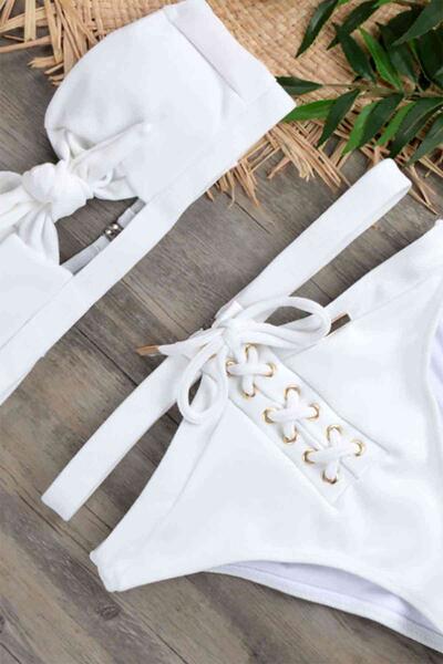 Angelsin Özel Tasarım Bikini Takım Beyaz - MS4126