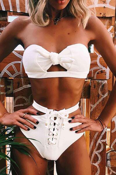Angelsin Özel Tasarım Bikini Takım Beyaz - MS4126