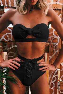 Angelsin Özel Tasarım Bikini Takım Siyah MS4126-Siyah - Thumbnail