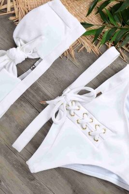 Angelsin Özel Tasarım Bikini Üstü Beyaz MS41268 - Thumbnail