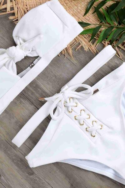 Angelsin Özel Tasarım Bikini Üstü Beyaz MS41268