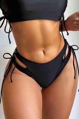 Angelsin Özel Tasarım Yandan Bağlamalı Bikini Altı Siyah MS41798 - Thumbnail