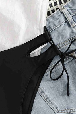 Angelsin Özel Tasarım Yandan Bağlamalı Bikini Altı Siyah MS41798 - Thumbnail