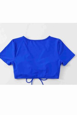 Angelsin Özel tasarım Yarım Kol Büzgü Detaylı Bikini Üstü Mavi MS43189 - Thumbnail