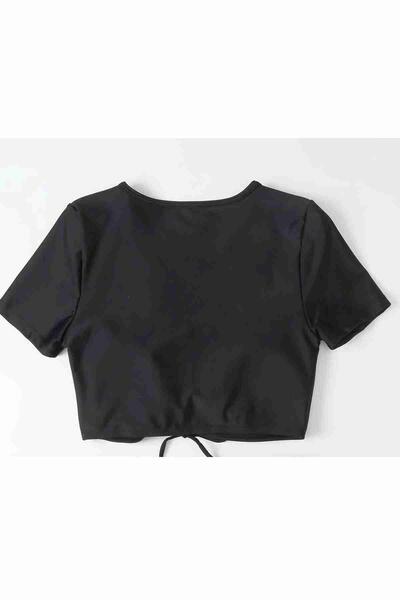 Angelsin Özel tasarım Yarım Kol Büzgü Detaylı Bikini Üstü Siyah MS43189