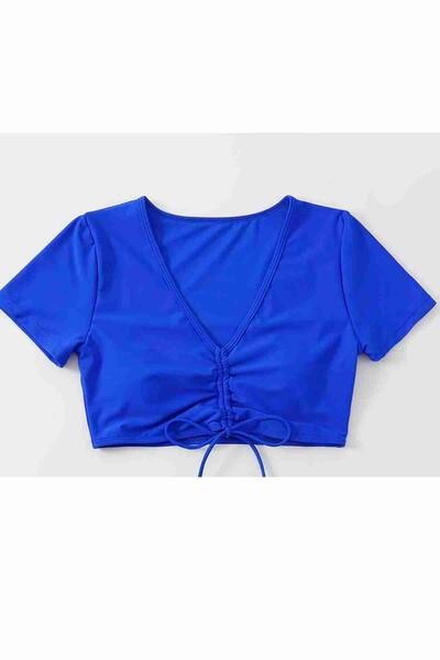Angelsin Özel tasarım Yarım Kol Büzgü Detaylı Bikini Üstü MS43189