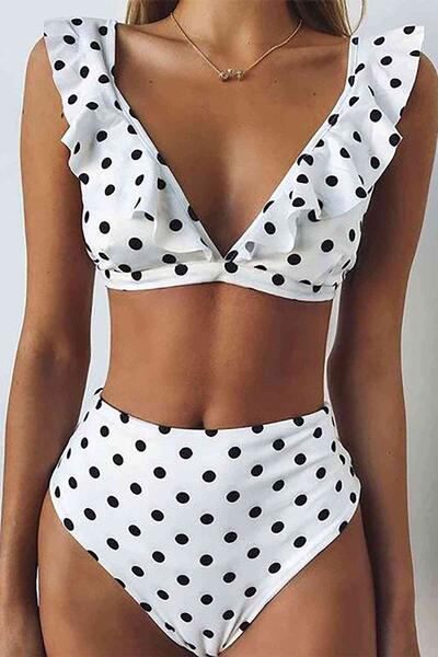 Angelsin Puantiyeli Bikini Takım Beyaz - MS4222