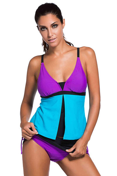 Angelsin Renkli Tankini Etekli Bikini Takım MS419652